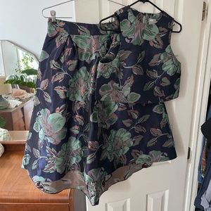 Two piece floral set with high-low skirt